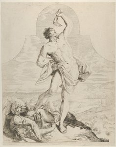 Sámson egy szamár állcsontját tartja a feje fölött, és a filisz mellett áll..., kb. 1640-60.