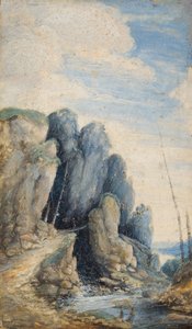 Utazó egy hídon egy sziklás folyami tájban alkotó: Flemish School