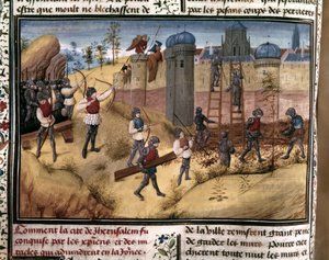 KRUSZÁDOK: A keresztes lovagok megmászták Jeruzsálem falait. A "Histoire des Cr... alkotó: Flemish School