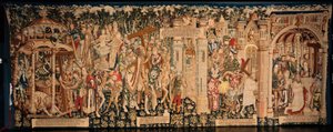 Katedrális (La Seo, Catedral del Salvador de Zaragoza). A gobelinmúzeum. Flamand kárpit. A Szent Kereszt legendája (La leyenda de la Santa Cruz). kb. 1450. 430x1120cm. alkotó: Flemish School