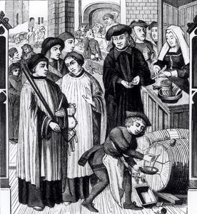 Borilletékek, amelyeket Chilperic király adományozott a tournai káptalannak a tournai székesegyház ablaka után alkotó: Flemish School