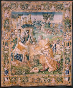 Flamand gobelin. Sándornak koronát ajánlanak fel. Oudenaarde műterme. 384x316 cm. Inv (83024)-5 / 00009. 17. század. alkotó: Flemish School