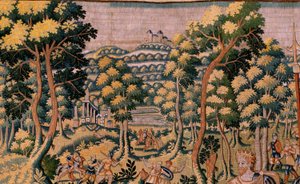 Flamand kárpit. Cyrus története című sorozat. No II Astyages felismeri Cyrust (Ciro reconocido por Astiages). Anonymous, Michiel Coxcie alapján. Atelier Antwerpen. Selyem és gyapjú. 1590 körül. alkotó: Flemish School