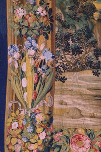 Flamand kárpit. Az Apokalipszis sorozat: Szent Mihály legyőzi a sárkányt. Atelier Willem Dermoyen, Brüsszel. Körülbelül 1553-1555. Részlet. alkotó: Flemish School