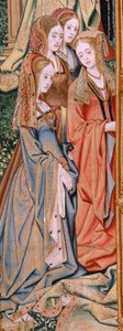 Flamand kárpit. Dávid és Betsabé története sorozat. Dávid és Batsabé házassága (Casamiento de David y Betsabé). A sorozat második panelje. Névtelen modell. Ismeretlen gyártás, Brüsszel. 1505. Szövet Arany, selyem és gyapjú. alkotó: Flemish School