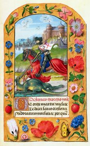 MS 1058-1975 f.173r Szent György és a Sárkány, egy Órakönyvből, valószínűleg Brugge, 1500-05 körül alkotó: Flemish School