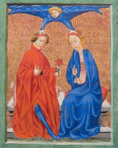 MS Gen1111 f.210 Szent Cecilia és Szent Valerianus, illusztráció a Legenda Aurea-ból, Jacobus de Voragine, 1405-1010 körül alkotó: Flemish School