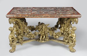 Intarziaasztal faragott és aranyozott hársfa alapon, 1689 alkotó: Flemish School