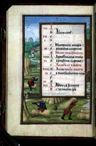 Ms 1058-1975 f7v Kötő- és hordkövék, megvilágított júliusi naptároldal, egy Órakönyvből, 1500 körül (vellum) alkotó: Flemish School