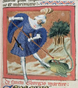 Ms. Gen IIII f.81r Szent György és a sárkány, Jacobus de Voragine (1228-98 körül) Az aranylegenda című filmből alkotó: Flemish School