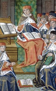 Ms Hunter 9 f.43v Előadás a teremben, a De Medina Fen I. II-ből, Avicenna (980-1037) alkotó: Flemish School