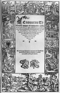 Jacques Lefevre dEtaples (1450?-1537) Antwerpenben 1531-ben megjelent francia fordításának újszövetségi címlapja alkotó: Flemish School