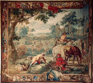 Palota (Schlossanlage Schleißheim). Flamand kárpit. Brüsszeli atelier Judocus De Vos. Tervező: Lambert De Hondt. Etetés (takarmányozás). 400x510 cm. Gyapjú és selyem. 1715-1724 körül. alkotó: Flemish School