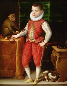 Egy fiatal nemes portréja majommal és kutyával, 1615 körül