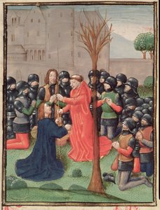 Roy 15 E I f.98v A lándzsa megtalálása, amellyel Krisztust átszúrták, Estoire d