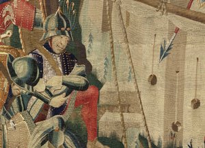 V. Alfonso portugál király hódításait bemutató gobelin (Conquistas de Alfonso V de Portugal), Tournai. Részlet. (Gyapjú és selyem) alkotó: Flemish School
