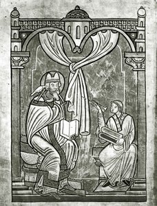 Szent Gergely extázisa (540-604 körül), amelyet Péter diakónus pillantott meg a styllával áttört függönyön keresztül alkotó: Flemish School