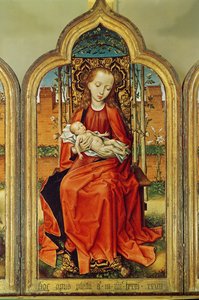 Jean de Witte triptichonja, központi tábla: Szűz és gyermek, 1473 (olaj, tölgyfa tábla) alkotó: Flemish School