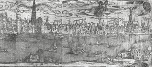 Az antwerpeni kikötő képe, a jobb oldali rész részlete, 1515-50 alkotó: Flemish School