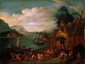„Egy taverna a tengerparton”, 16-c18. század alkotó: Flemish master