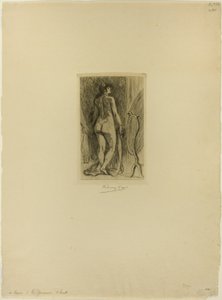 Álló nő bundával alkotó: Félicien Rops