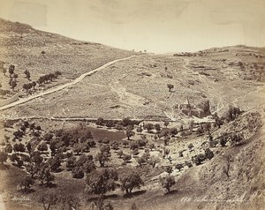 Panorámás kilátás a Cedron vagy Josafat völgyére, Jeruzsálem külvárosában