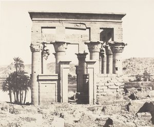 Fileh Philæ szigete, épület keletről - Nyugati homlokzat - Kilátás a P..., 1851-52, nyomtatott 1853-54. alkotó: Félix Teynard