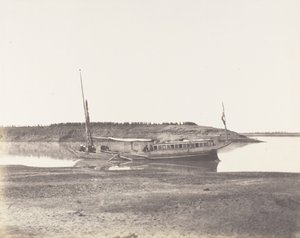 Louksor, Petit Bras du Nile - Voyageurs Barque, 1851-52, nyomtatott 1853-54. alkotó: Félix Teynard