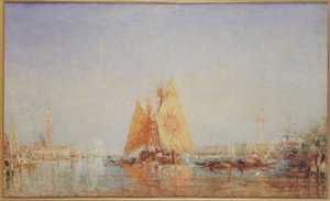 Velence, Trabaccolo sárga vitorlával, 1870 és 1890 között (olaj, vászon) alkotó: Félix Ziem