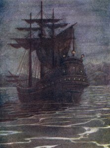 Kalózhajó, az öreg Hook háza (színes litográfia)