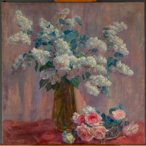 Lila és rózsák (olaj, vászon) alkotó: Flore Geleedts