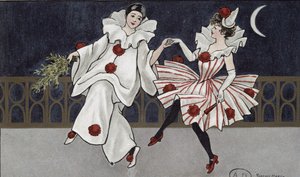 Pierrot-t és társát ábrázoló képeslap, 1900 körül