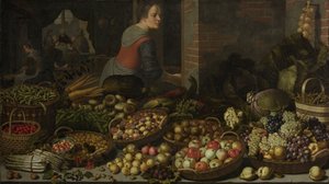 Csendélet gyümölccsel és zöldséggel, Krisztussal az emmausi háttérben, c. 1630