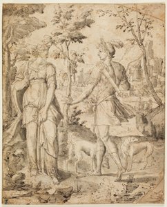 Ézsau üres kézzel találkozik Rebekával a vadászat után alkotó: Fontainebleau School