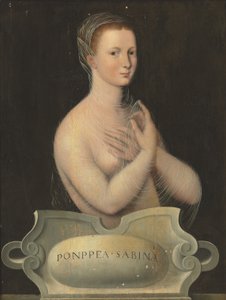 Poppaea Sabina portréja, félalakos, áttetsző fátyolban, kőkartusszal szemben (olaj, tábla) alkotó: Fontainebleau School