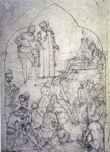 Chaucer a III. Edward udvarában – Tanulmány, 1845 alkotó: Ford Madox Brown