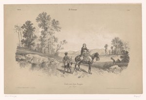 Nő lóháton férfival és gyermekével a tájon Tanulmányok vidéki jelenetekről két krétával (sorozat címe) La Campagne. Etude aux deux zsírkréták, par Férogio (sorozat címe a tárgyon) alkotó: Fortuné Ferogio