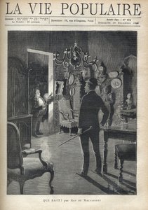 Egy férfi meglep egy betolakodót otthon az éjszaka közepén. F. Meaulle illusztrációja B. Borione után a „” Ki tudja? Guy de Maupassant (1850-1893). Metszet 1890-ből a „La vie populaire” c. Magángyűjtemény alkotó: Fortune Louis Meaulle