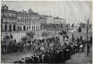 Indulás a Bordeaux-Párizsból (Bordeaux Paris) kerékpárverseny 1891-ben - Meaulle 1891-es metszet alkotó: Fortune Louis Meaulle