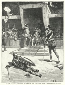 Párbaj Guy Cabot de Jarnac és Francois de Vivonne, Seigneur de la Chataigneraie között II. Henrik francia király és egész udvara előtt St Germain-en-Laye-ben