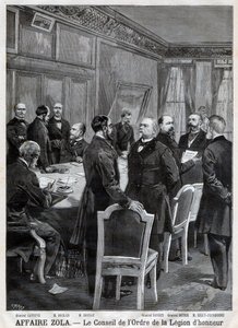 A Nemzeti Becsületrend Tanácsa a Dreyfus-ügy idején, F. Meaulle metszetében Garrey nyomán. „Le Petit Journal”, április 24 alkotó: Fortune Louis Meaulle