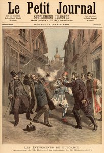 Események Bulgáriában: Beltchef úr meggyilkolása Stefan Stambolov (1854-95) jelenlétében a „Le Petit Journal”-ból, 1891. április 18.