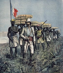 Mizon hadnagy (1853-1899) a nigériai Benue folyó területét kutató 1892-es küldetésén, a „Le Petit Journal”-ból, 1892. július
