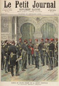 A Becsületlégió nagy kordonjának visszaadása az egyiptomi Új Khedivehez, a „Le Petit Journal”-ból, 1892. február 27.