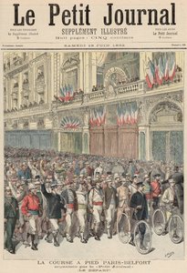 Az országúti verseny rajtja Párizstól Belfortig, a „Le Petit Journal”-ból, 1892. június 18. alkotó: Fortune Louis Meaulle and Henri Meyer