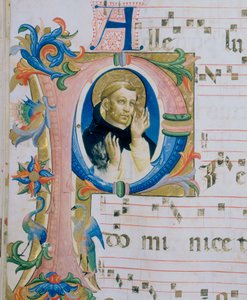 Domonkos szent. Illusztrált miniatűr misekönyvben (c. 9, verso)