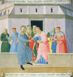 Betét, amely Júdást ábrázolja a jutalomban, az Armadio degli Argenti (Ezüstláda) panel Jézus életével alkotó: Fra (c.1387 1455) Angelico