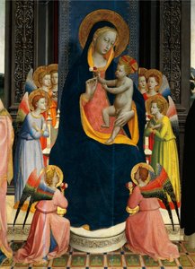 Giovanni da Fiesole, Fra Angelico néven ismert Madonna és a szentekkel trónolt gyermek (1400-1455 körül), tempera fán, részlet