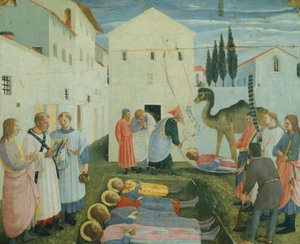 Kozma és Damian szentek temetése, predella képek Szent Kozma és Szent Damján történetét ábrázoló San Marco Oltárkép, 1443 körül (tempera fán)