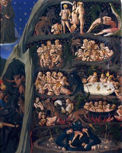 A végső ítélet: a pokol. Az átkozottak lelkei, akik kínzásnak vannak kitéve a Pokol köreiben. A földszinti ördögnek van az egyike. Guido di Pietro (vagy Fra Giovanni da Fiesole) festménye Fra Angelico ou il Beato (1400-1455)